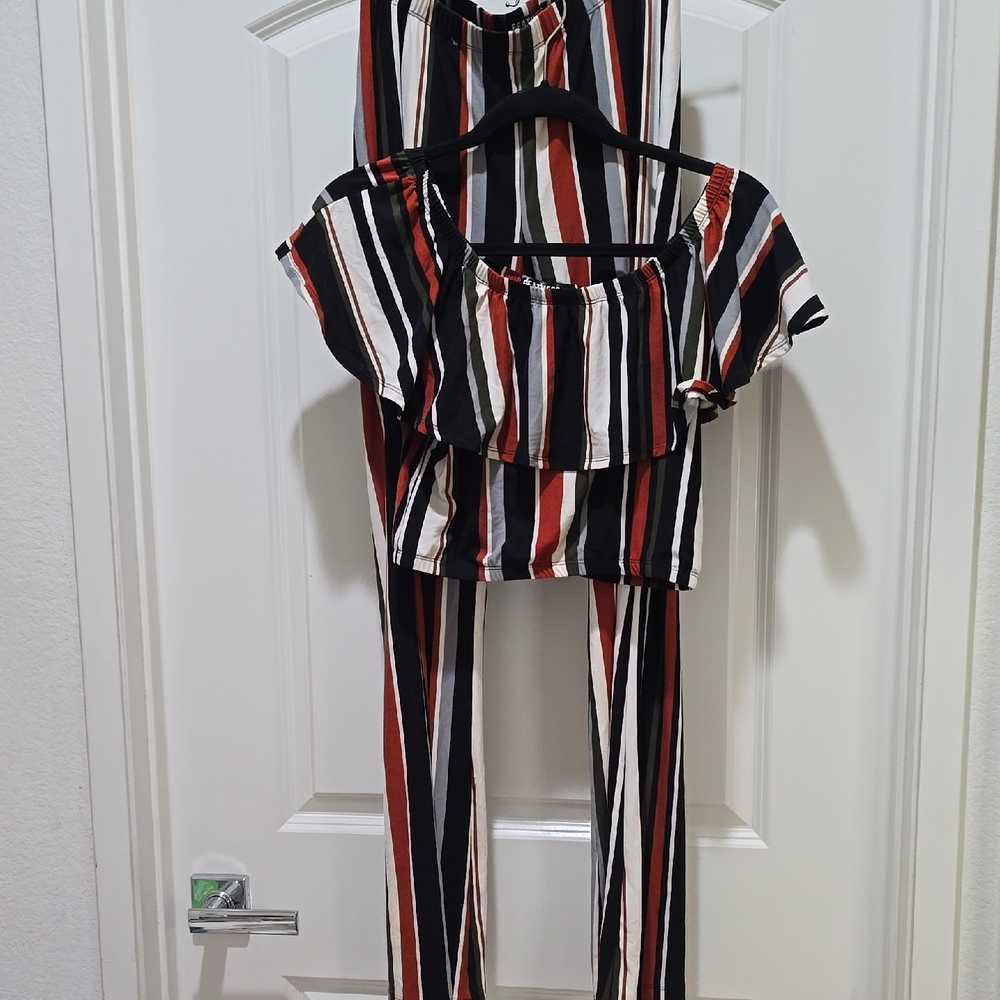 Feathers Black, Red, and White Striped Jumpsuit